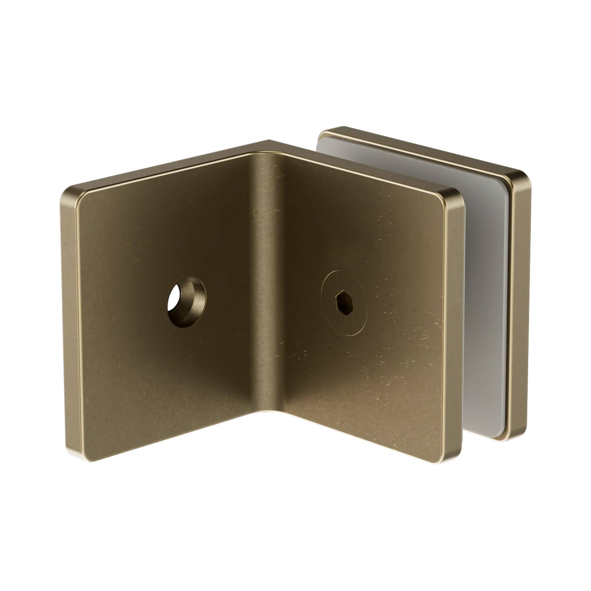 90 Degree Glass To Wall Bracket 10mm Glass Tumbled Antique Brass