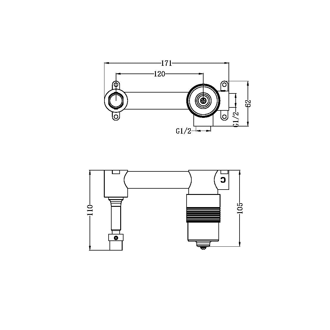 SS316L 35MM PREMIUM UNIVERSAL WALL BASIN/BATH MIXER BODY ONLY (NRUB005)