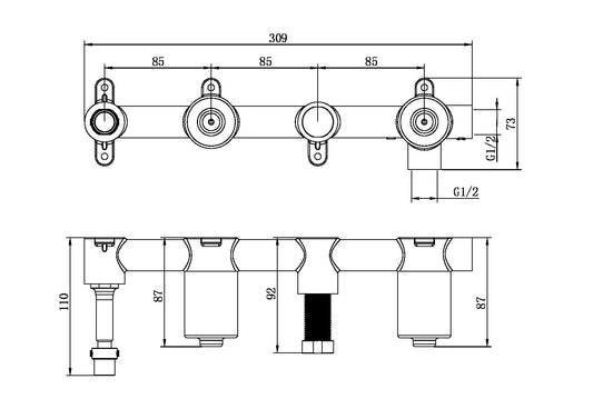 PREMIUM UNIVERSAL PROGRESSIVE SHOWER SYSTEM WITH SPOUT BODY ONLY (NRUB006P)