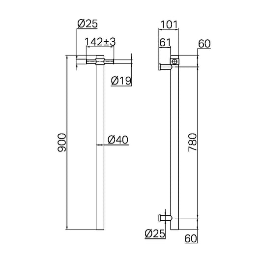 MECCA 240V SINGLE VERTICAL HEATED TOWEL RAIL CHROME