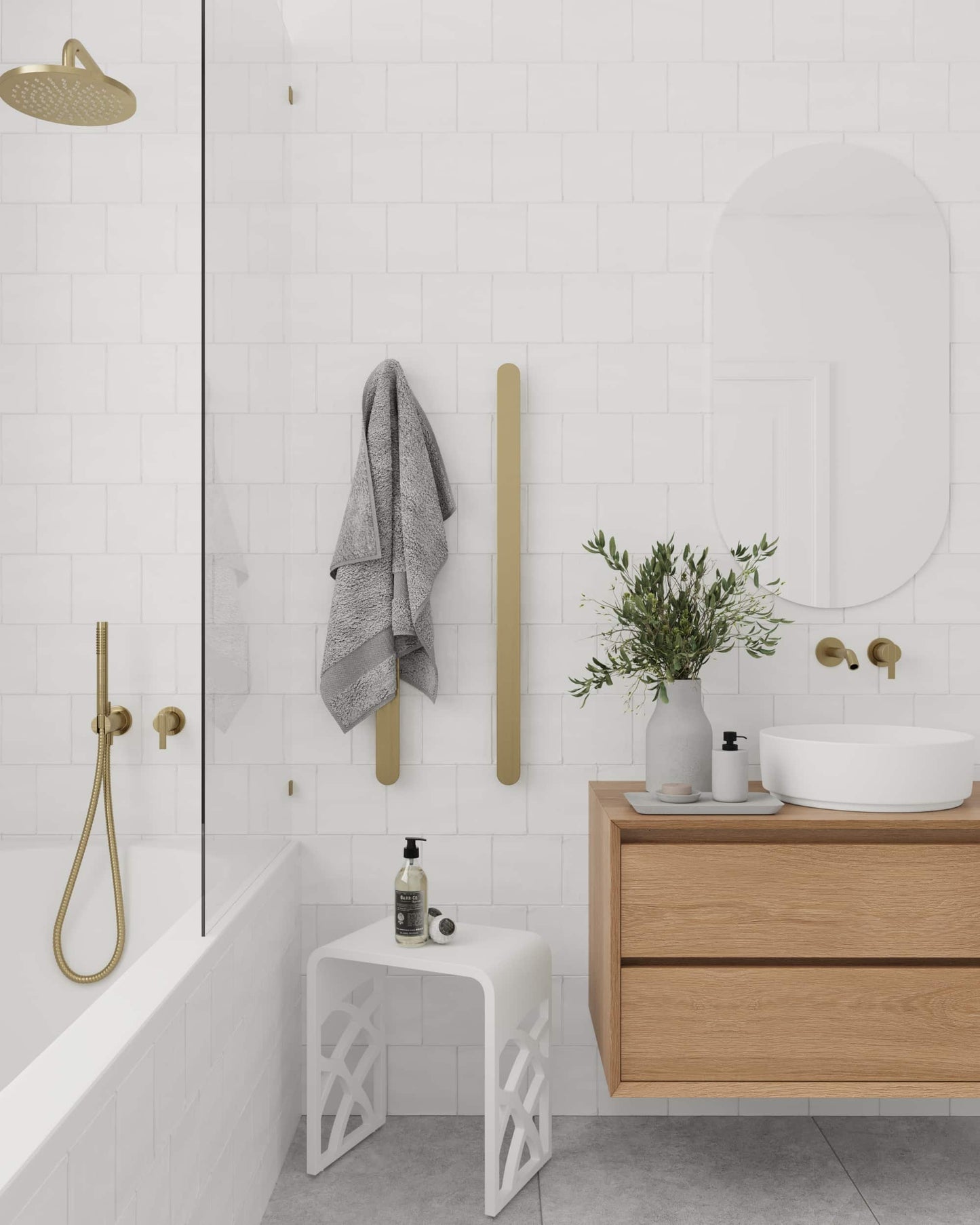 VP900BB Brushed Brass Flat Pill 12V Vertical Single Heated Towel Rail