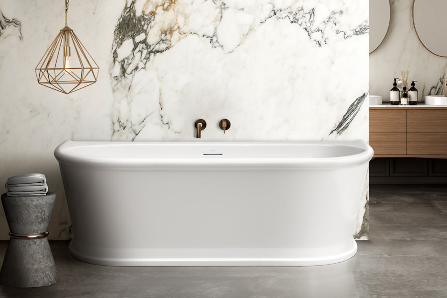 Oxford 1700 Back-To-Wall Freestanding Bath with Integrated Overflow — White Baths, Acrylic Baths, Back to Wall & Corner Baths