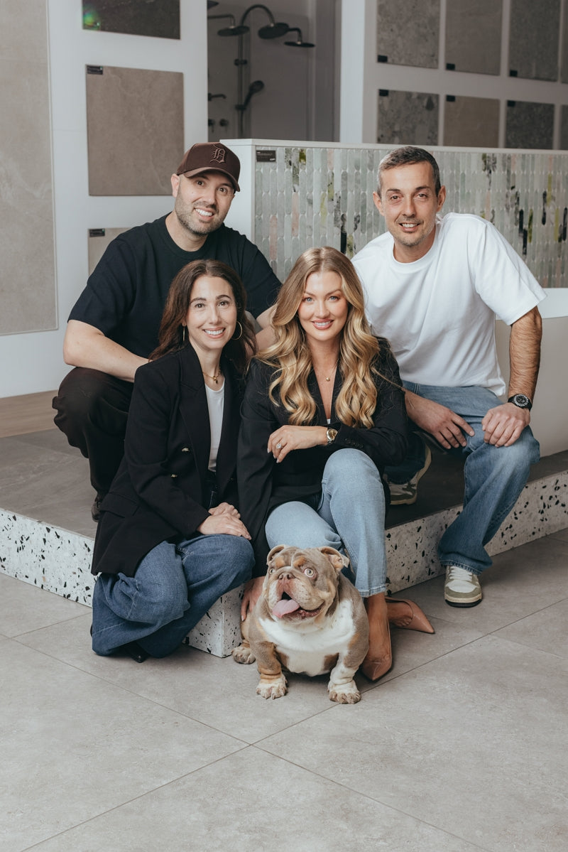 Repubblica founders Bruno, Sonia, Jessica and Vincenzo with Cannoli in the Canberra showroom