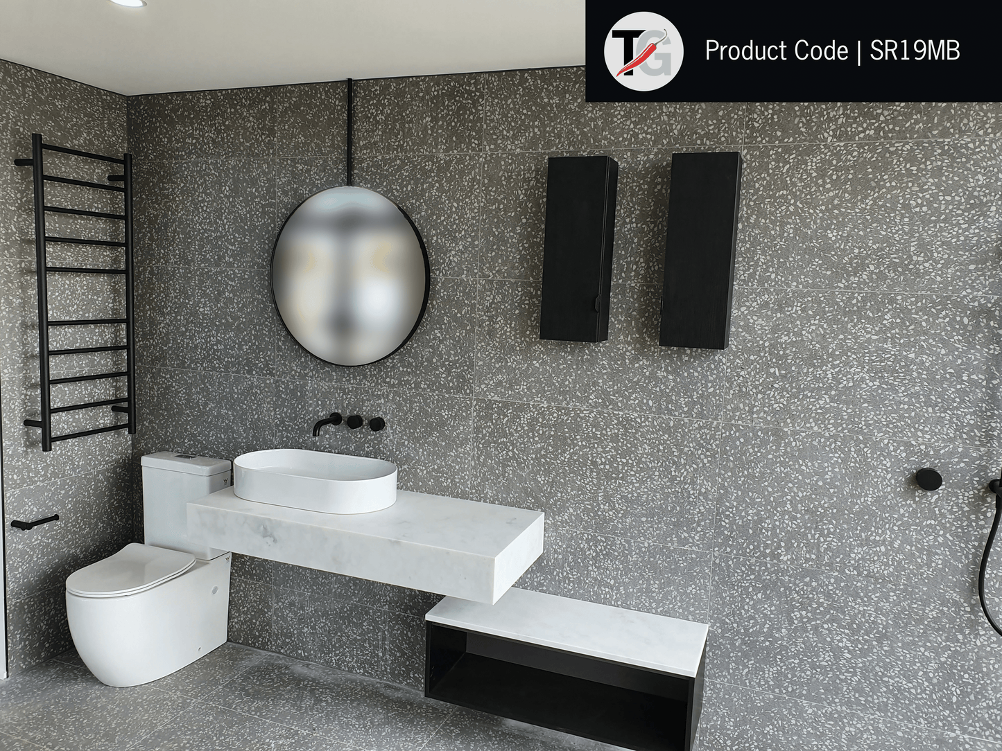 SR19MB Matt Black Round Ladder Heated Towel Rail