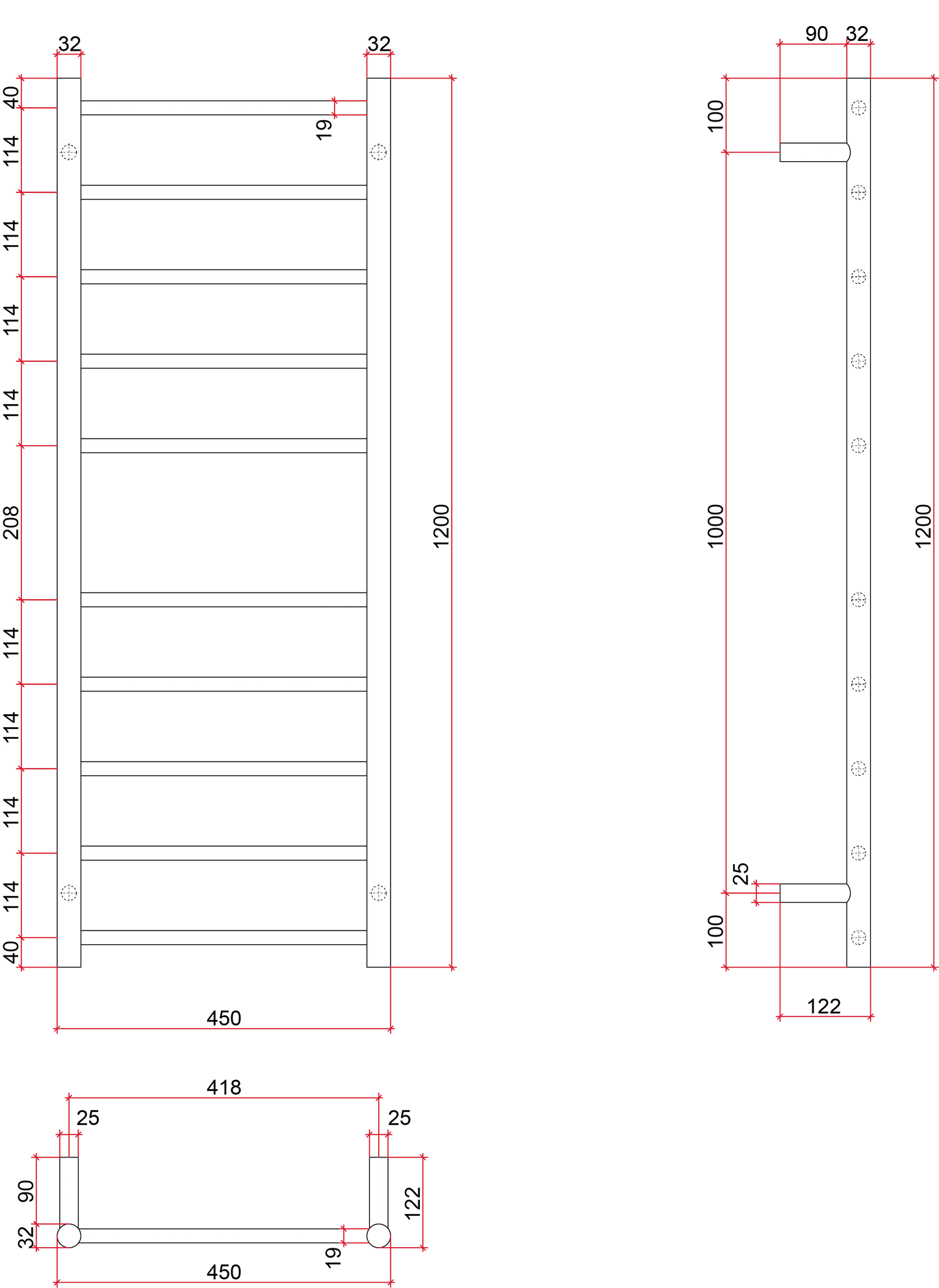 SR19MB Matt Black Round Ladder Heated Towel Rail