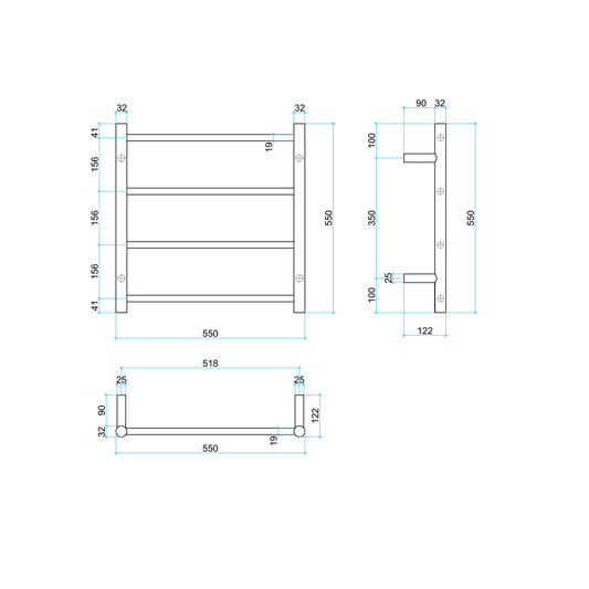 SRB25M Brushed Straight Round Ladder Heated Towel Rail
