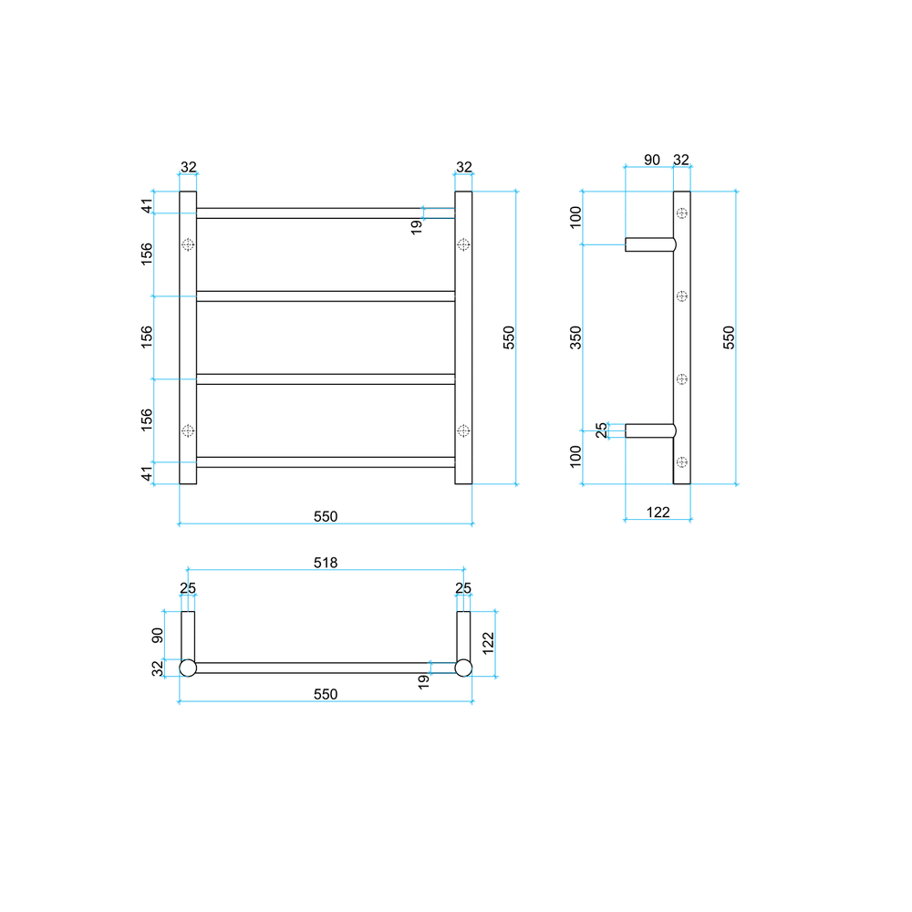 SR25M Straight Round Polished Ladder Heated Towel Rail
