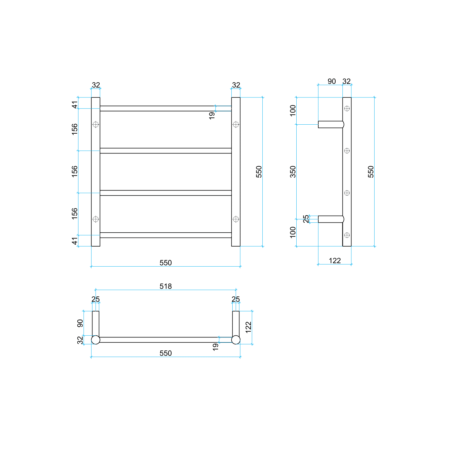 SR25MGM Gun Metal Round Ladder Heated Towel Rail