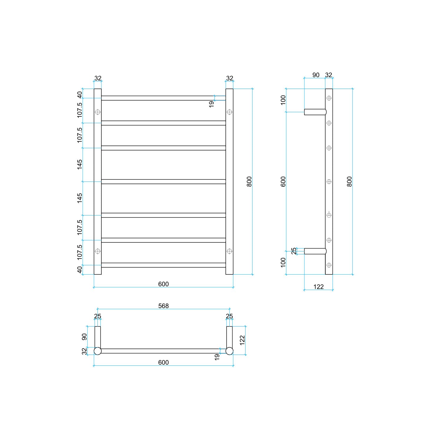 SR44MGM Gun Metal Round Ladder Heated Towel Rail