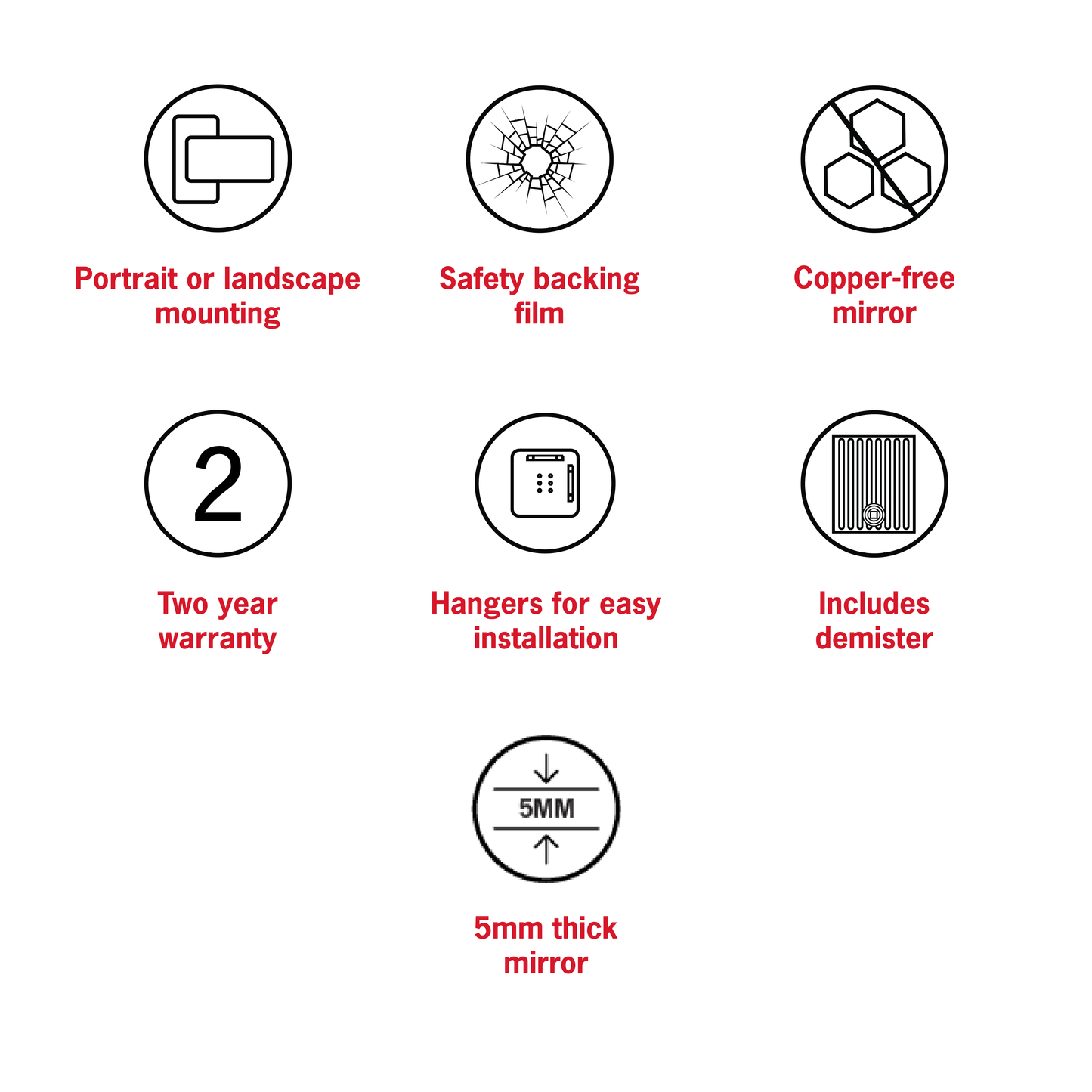 SS1280HND Rectangle Mirror with Sandblasted Border with Demister