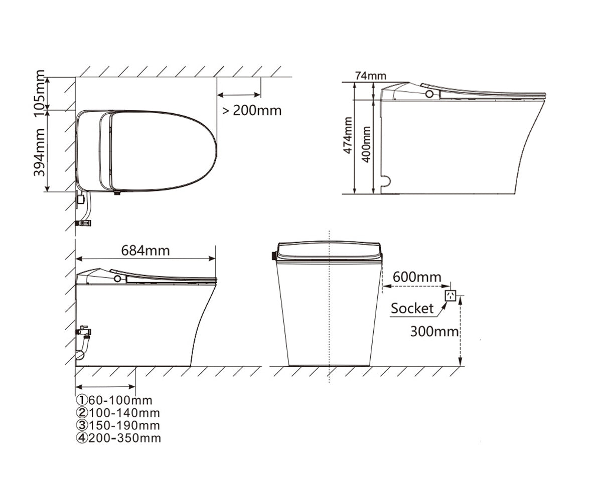 Samos Back to Wall Smart Toilet LK-SM318SMWFP