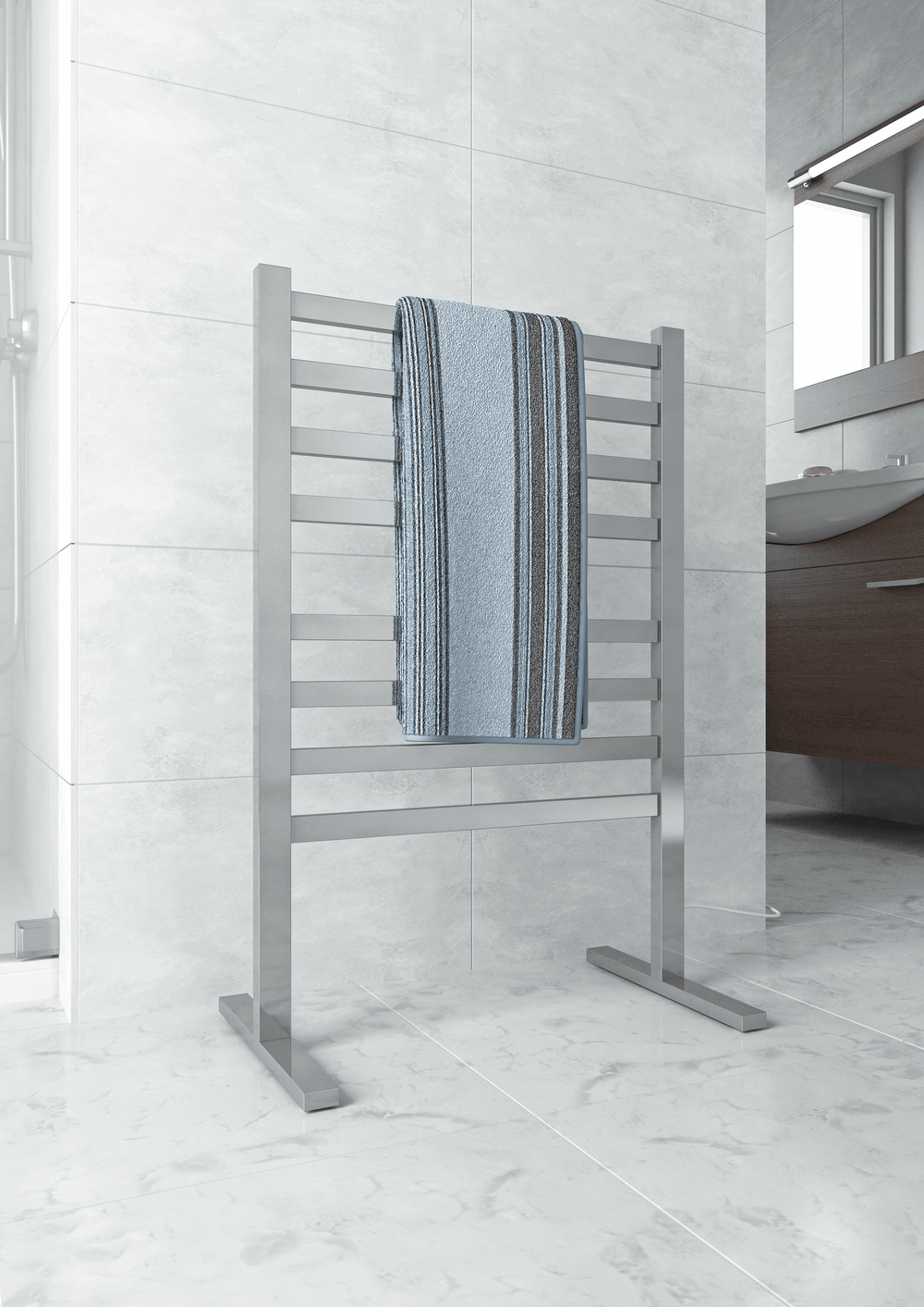 FS55E Straight Flat Free-Standing Polished Heated Towel Rail