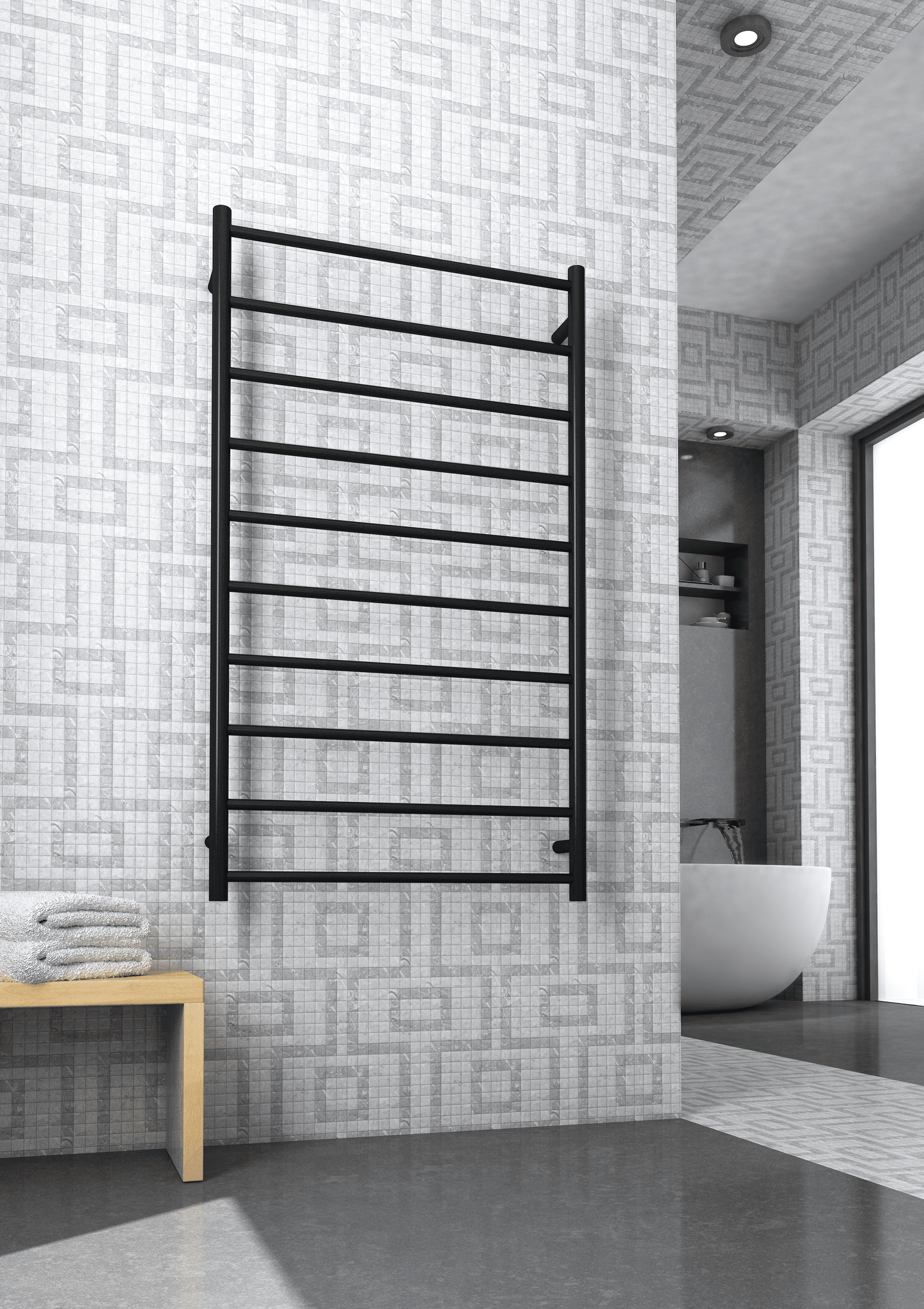 SR69MB Matt Black Straight Round Heated Ladder Rail
