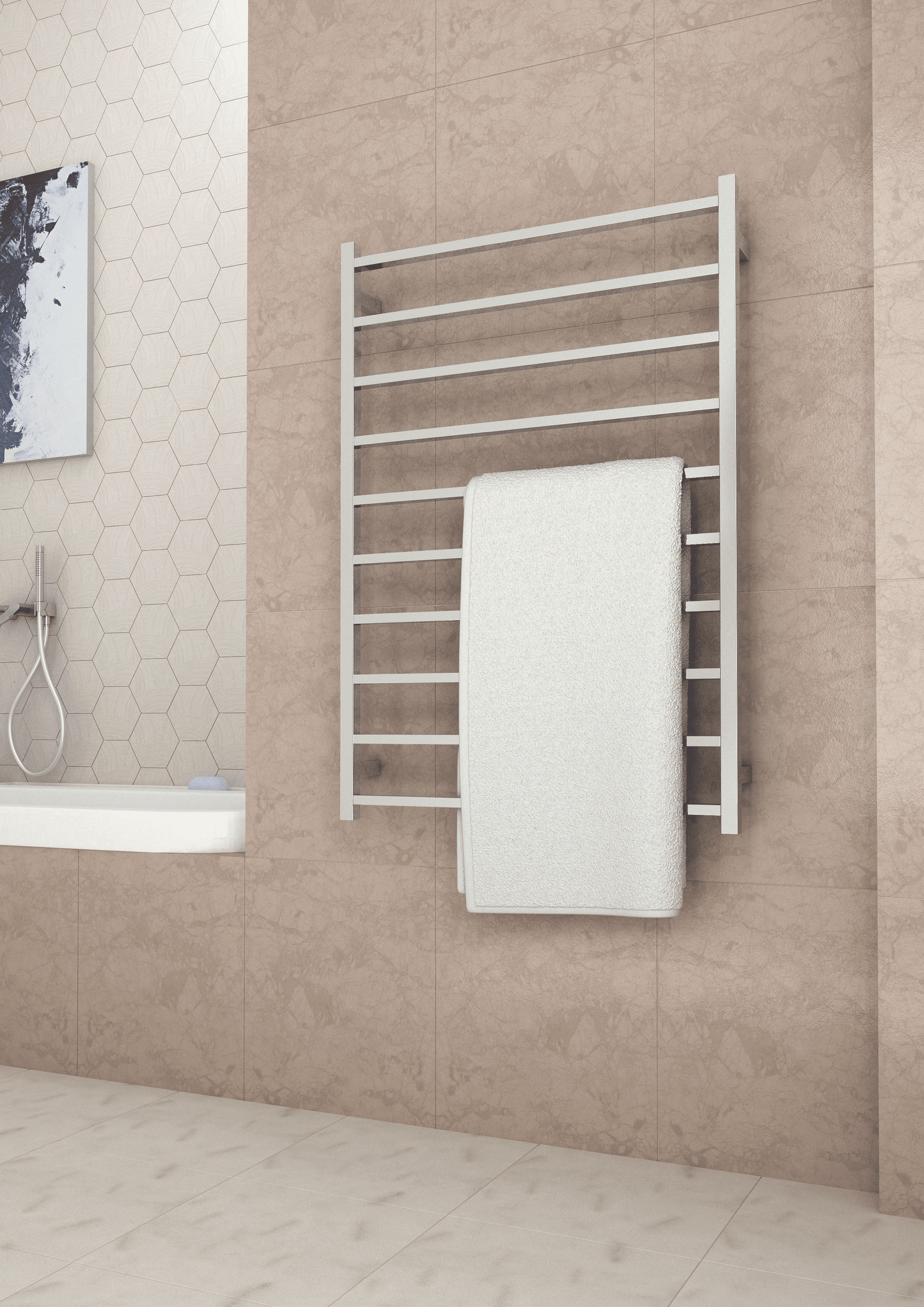 SS88M Straight Square Polished Ladder Heated Towel Rail