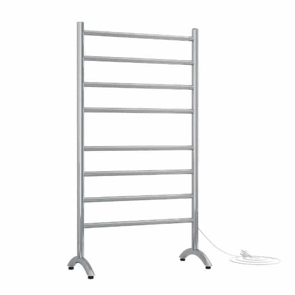 FS66E Straight Round Free Standing Polished Heated Towel Rail