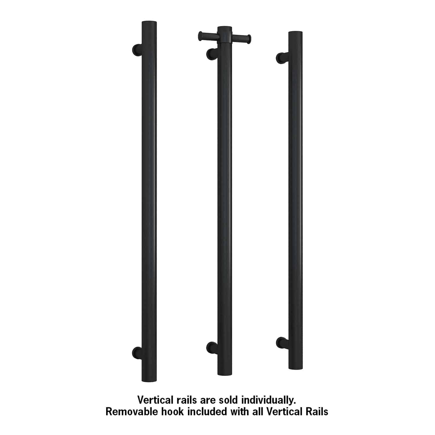 UVS900HB Matt Black Round Non-Heated Vertical Single Towel Rail