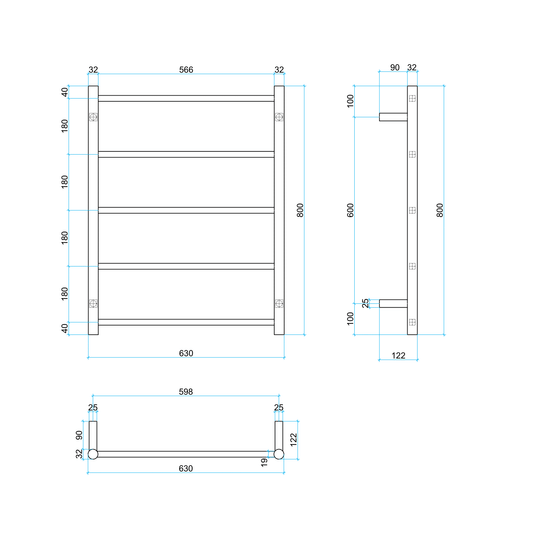 USR54B Matt Black Straight Round Ladder Towel Rail