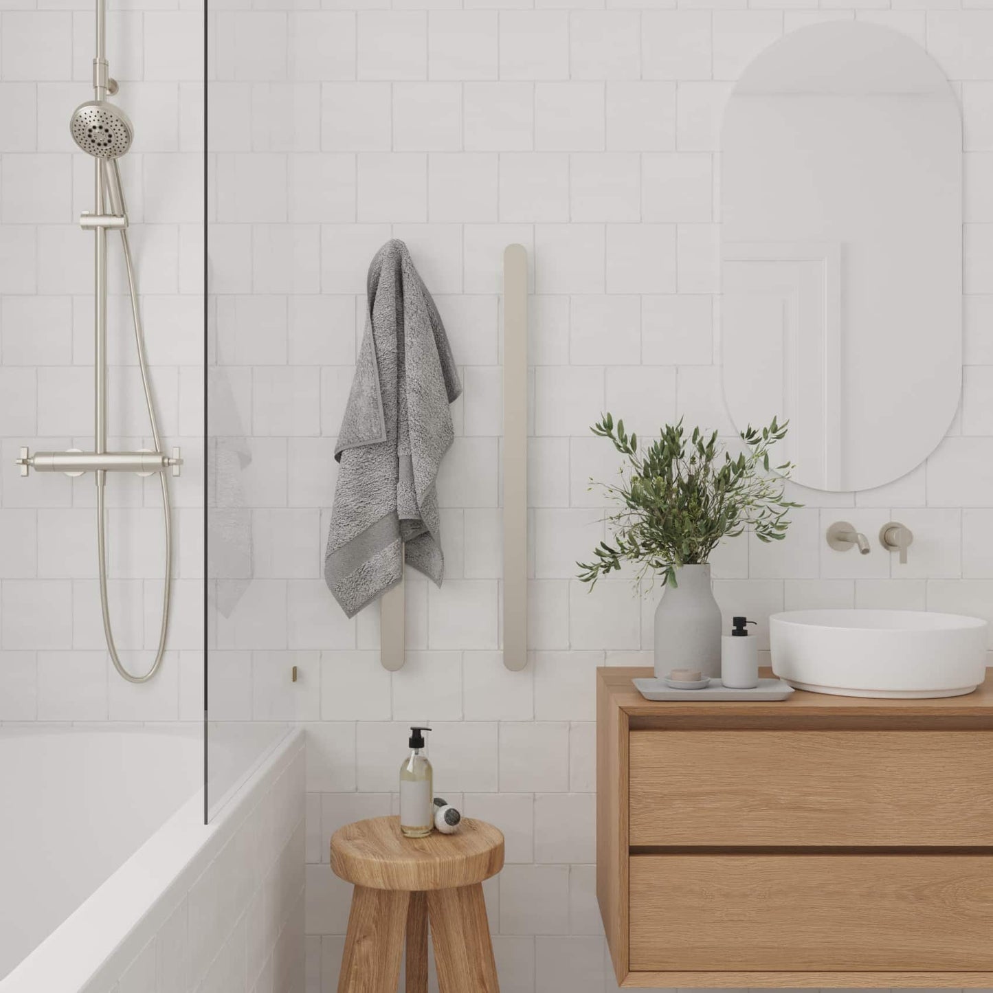 VP900 Flat Pill 12V Vertical Single Polished Heated Towel Rail