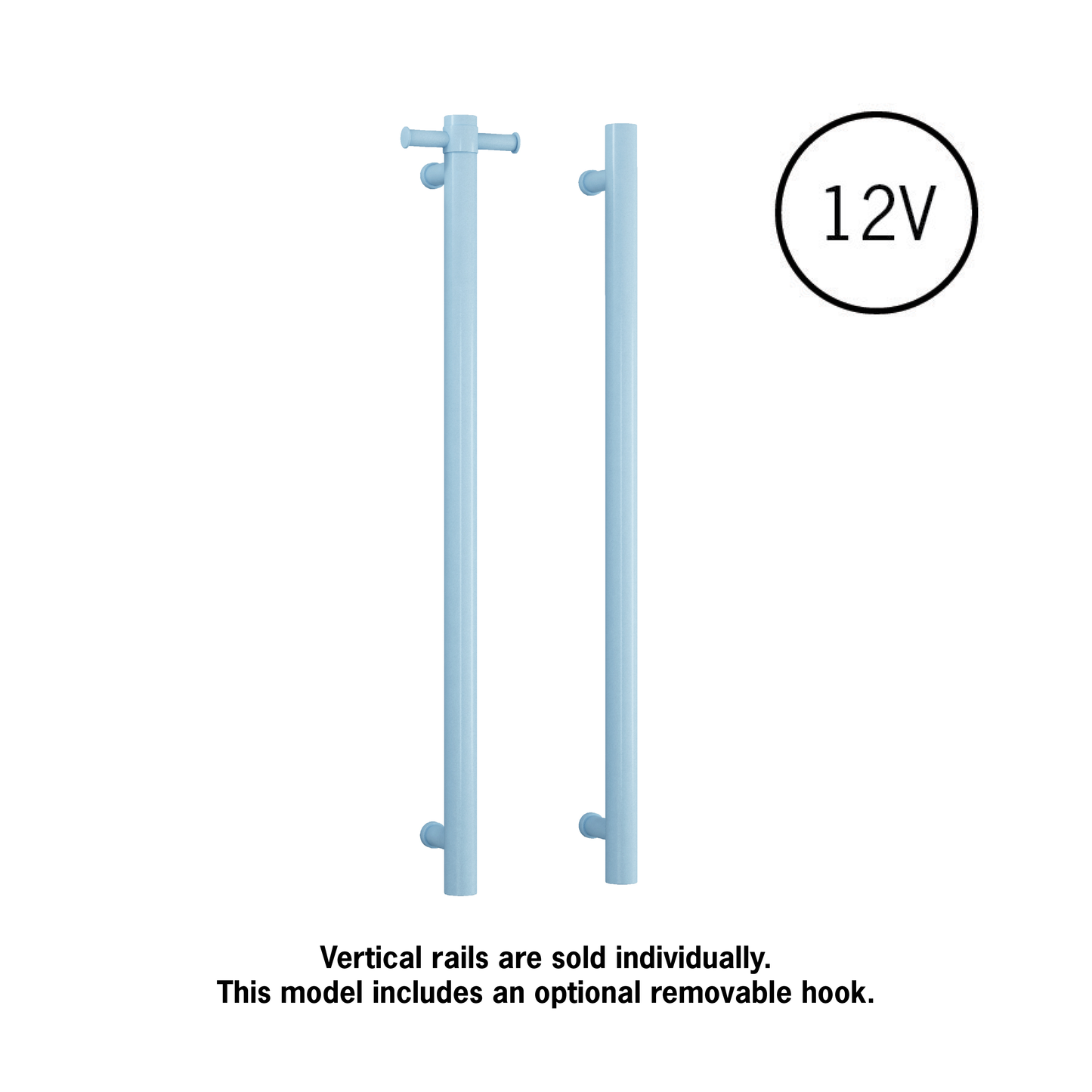 VS900HBL Horizon Blue Straight Round Vertical Single Heated Towel Rail