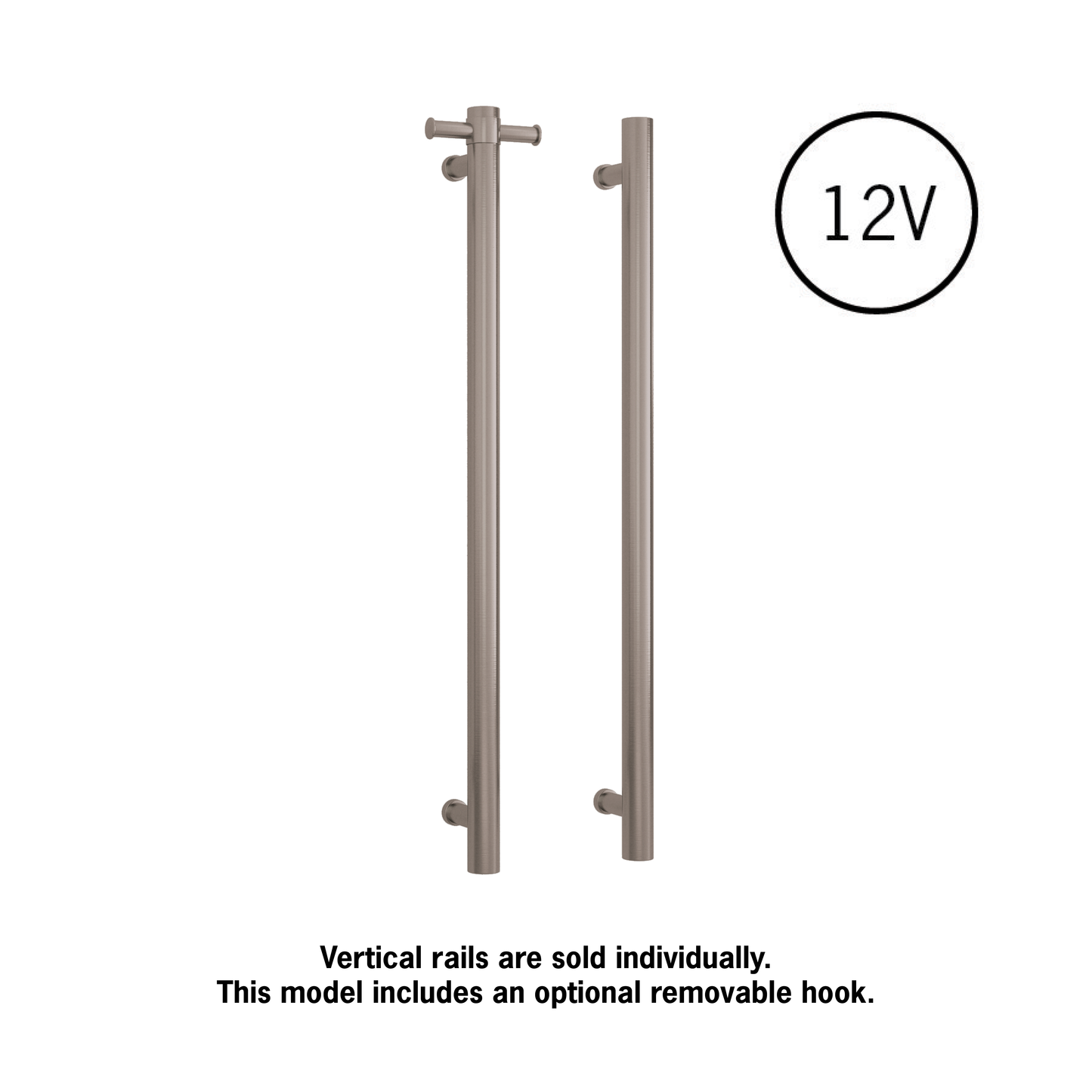VS900HBR Brushed Round Vertical Single Heated Towel Rail