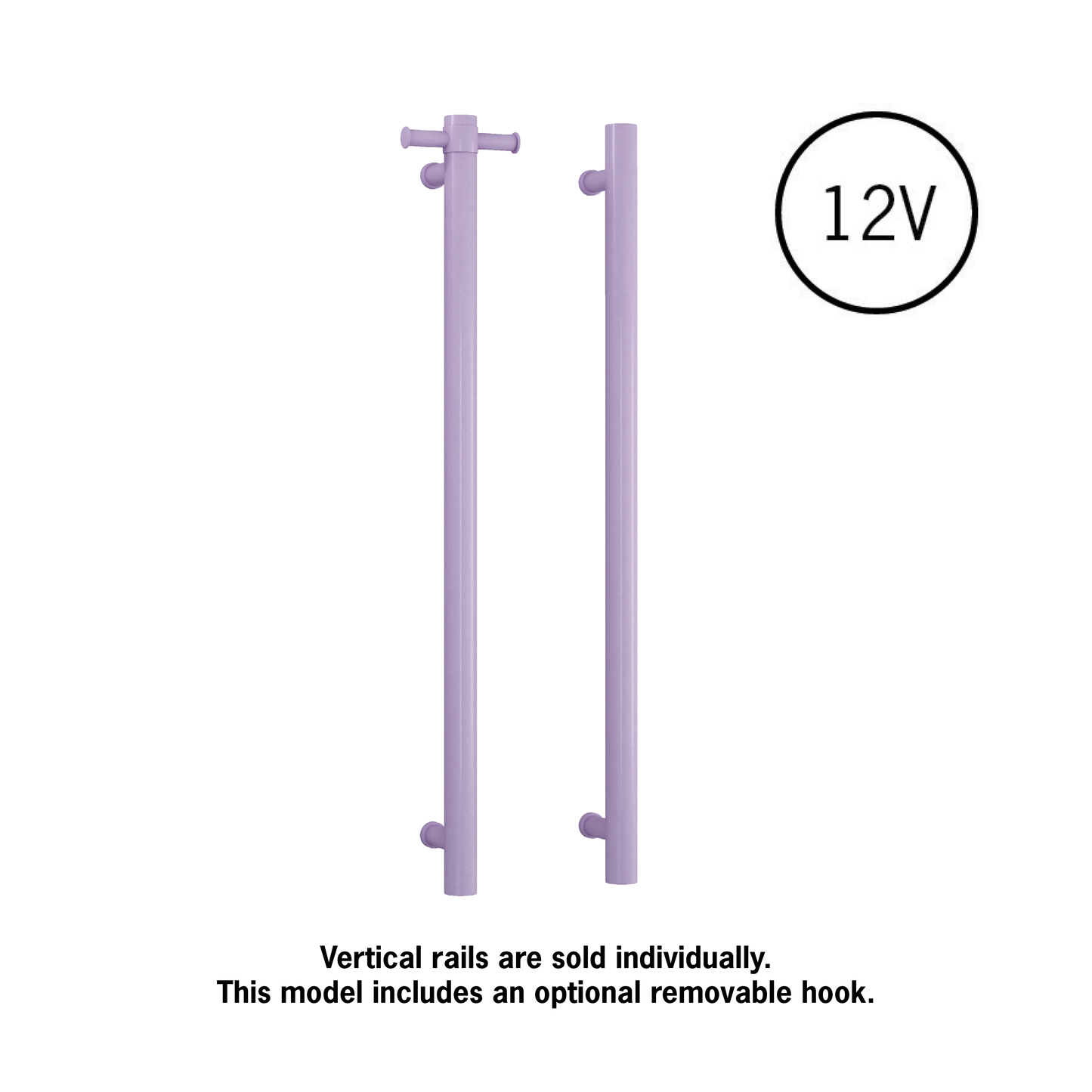 VS900HLS Lilac Satin Straight Round Vertical Single Heated Towel Rail