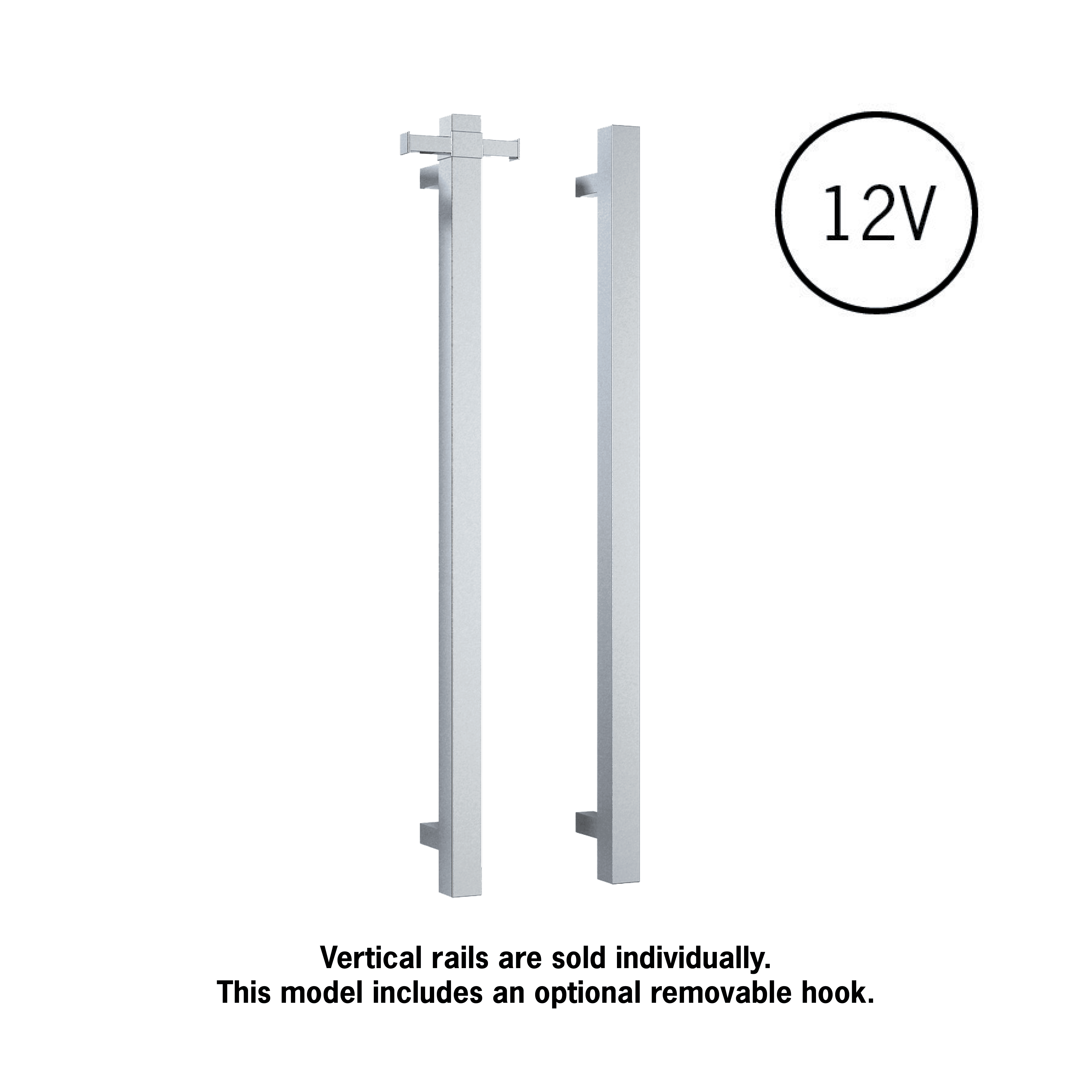 VS900SH Square Vertical Single Bar Polished Heated Towel Rail