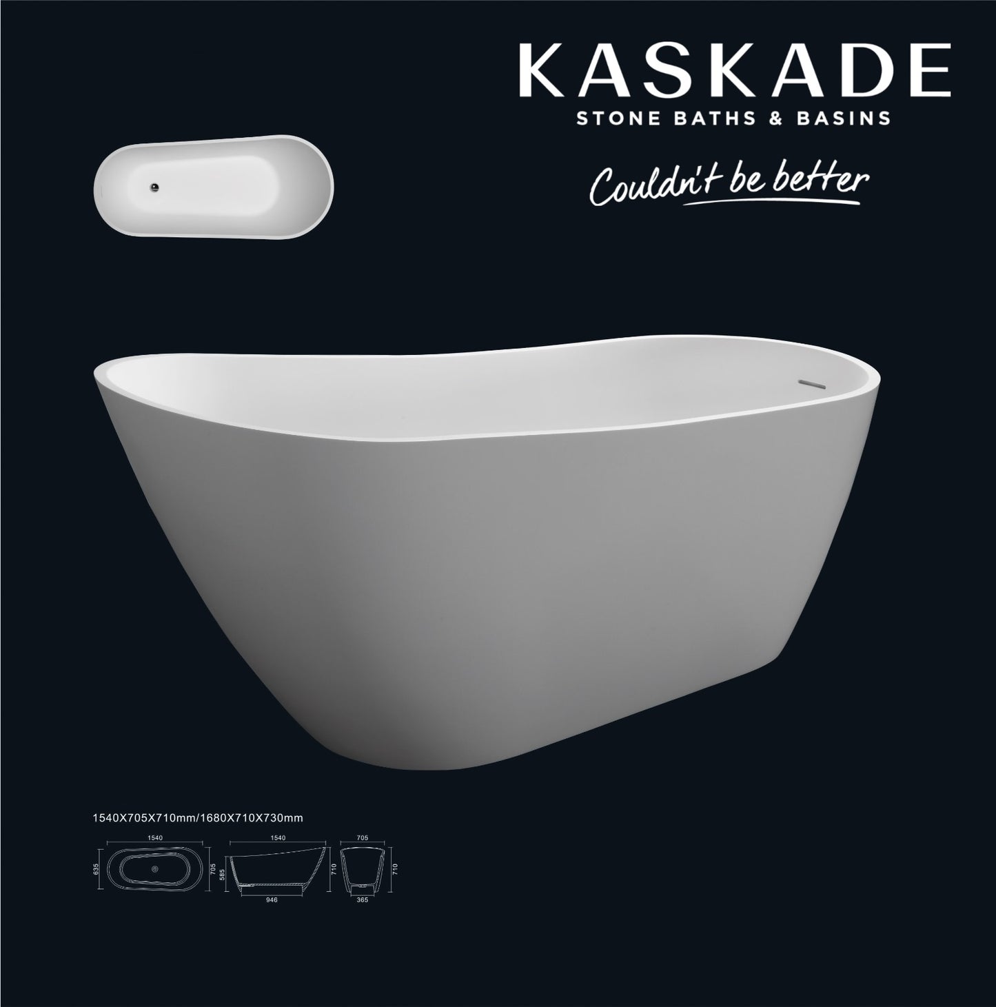 Hannah VX37-1680 Freestanding Stone Bath with Overflow