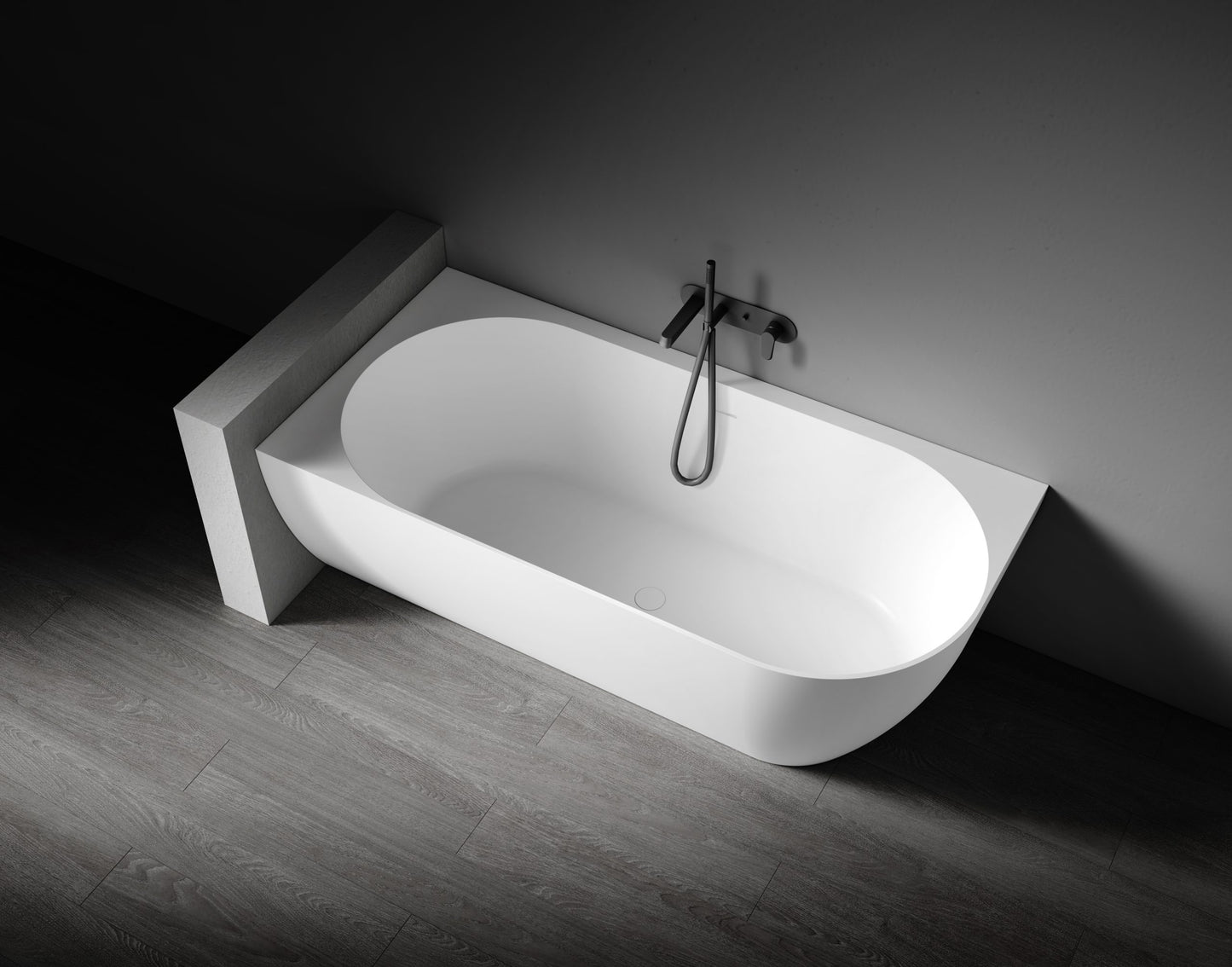 Eleni VX99-1700 Corner Back to Wall Stone Bath Left Hand with Overflow