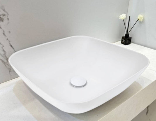 VXA23 Benchtop Square Stone Basin 400mm Matte White