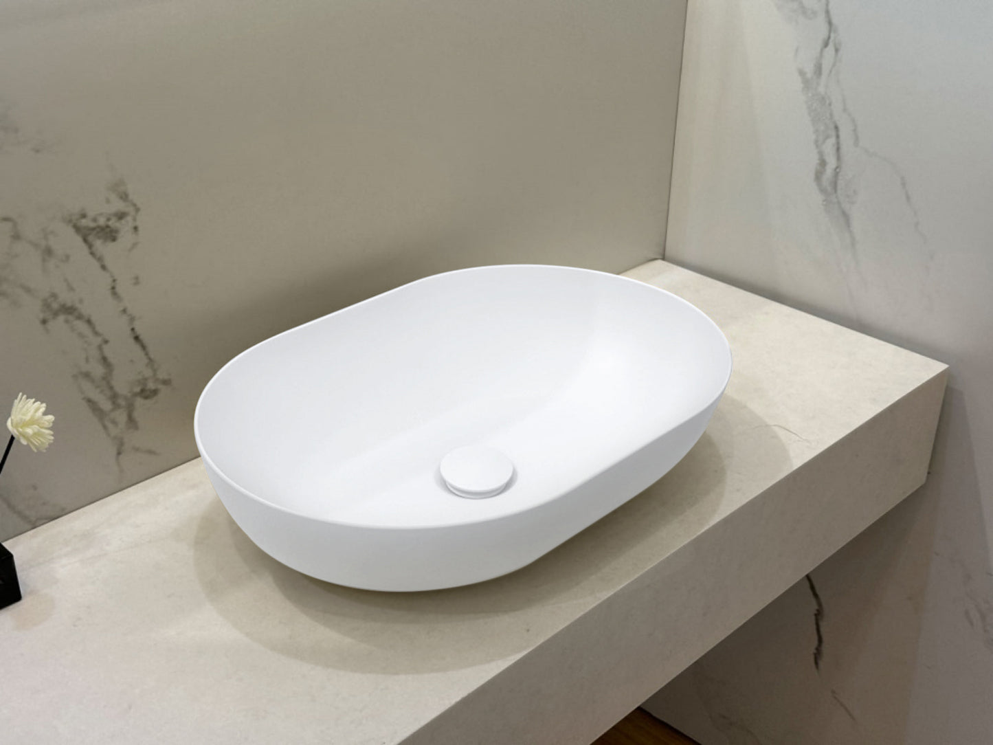VXA24 Benchtop Oval Stone Basin 500mm Matte White