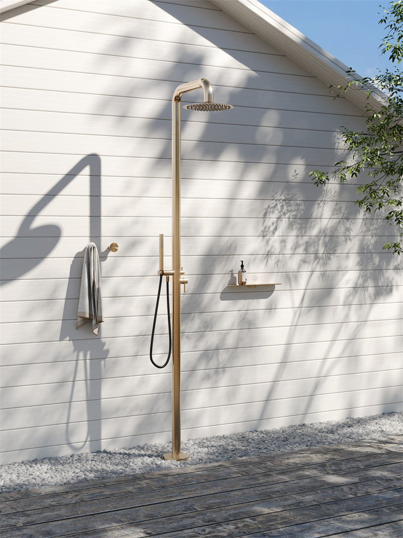 ZEN SS316L OUTDOOR FREESTANDING SHOWER COLUMN BRUSHED GOLD