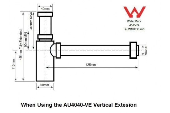 Vertical Extension Pipe for AU4040 Bottle P Trap - Matte Black