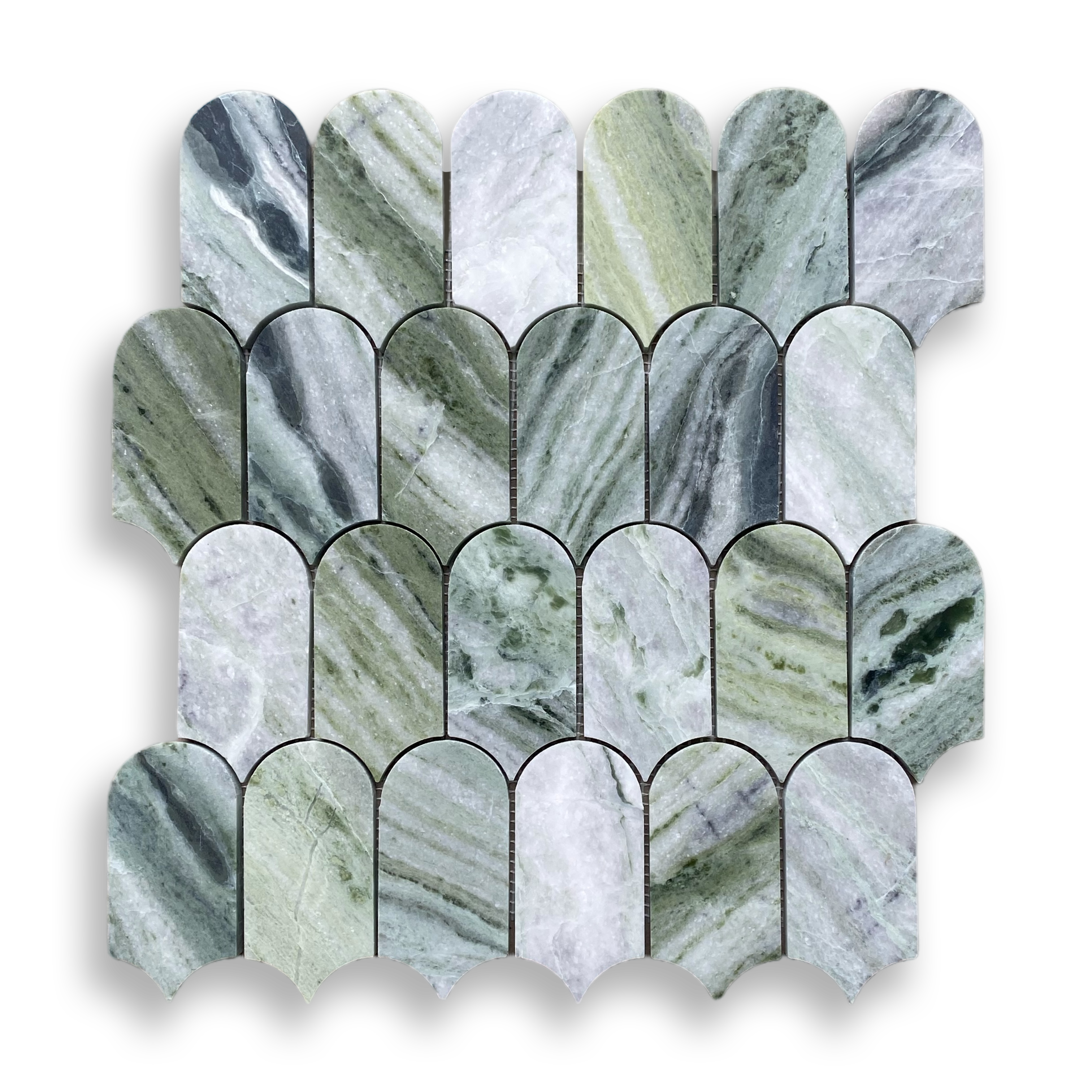 Avalon Amazonia Natural Stone Arch Mosaic Tile — Green, Quartzite, Stone