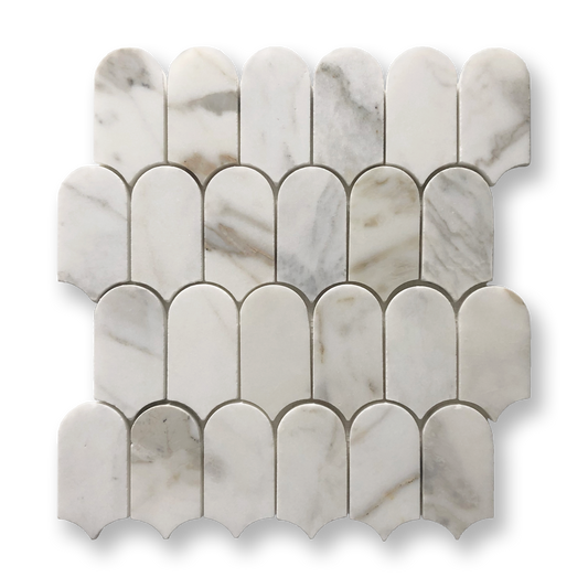 Avalon Calacatta Gold Marble Arch Mosaic Tile — White, Marble, Stone