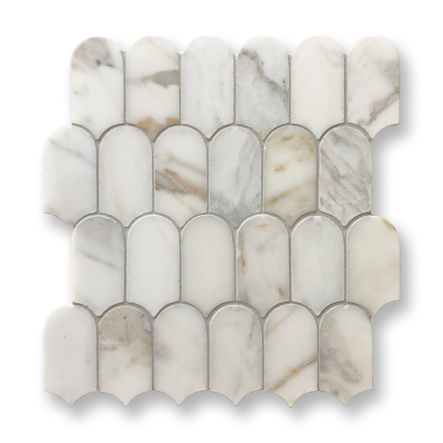 Avalon Calacatta Gold Marble Arch Mosaic Tile — White, Marble, Stone