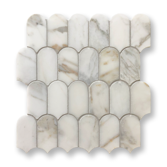 Avalon Calacatta Gold Marble Arch Mosaic Tile — White, Marble, Stone
