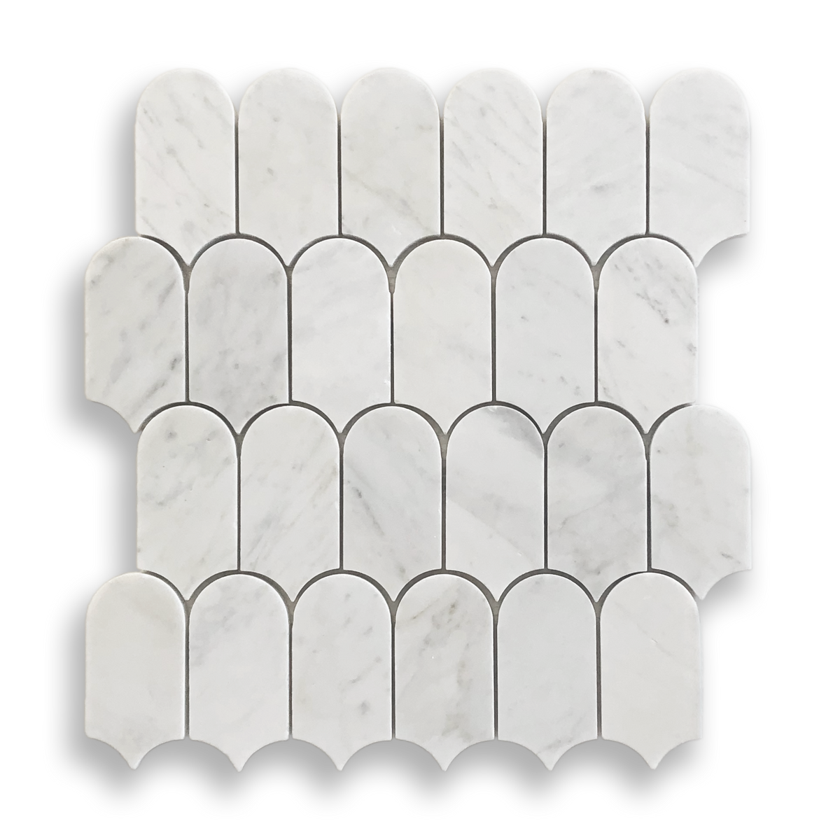 Avalon Carrara C Marble Arch Mosaic Tile — White, Marble, Stone