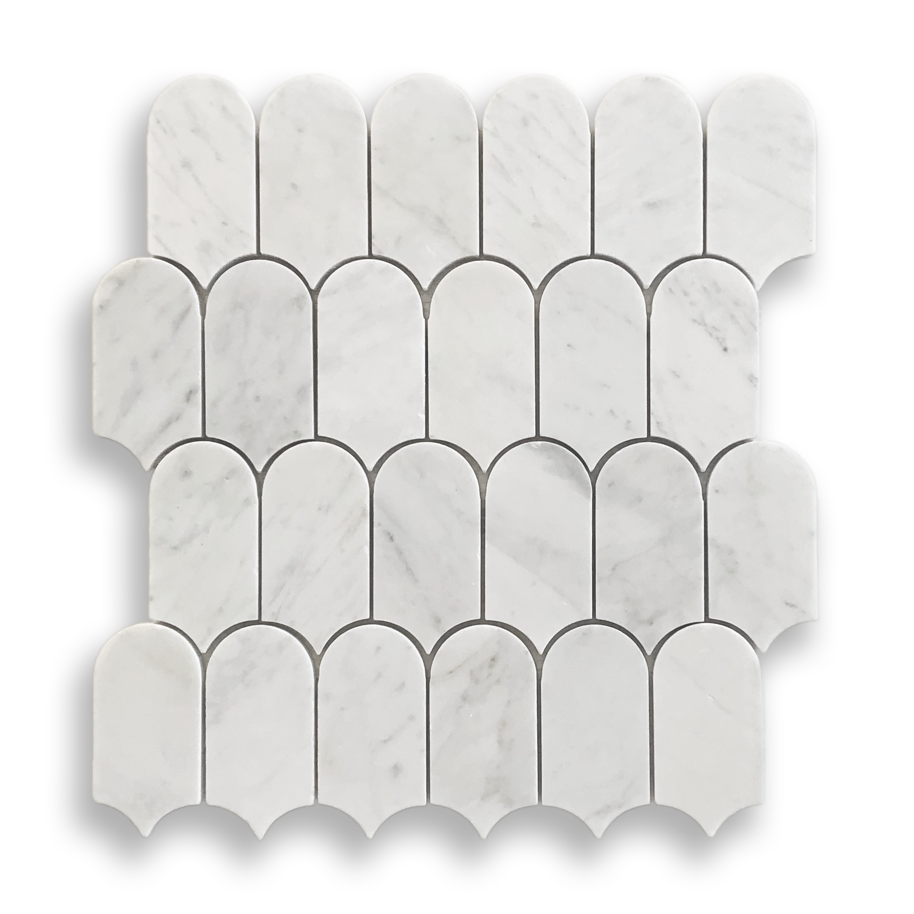 Avalon Carrara C Marble Arch Mosaic Tile — White, Marble, Stone