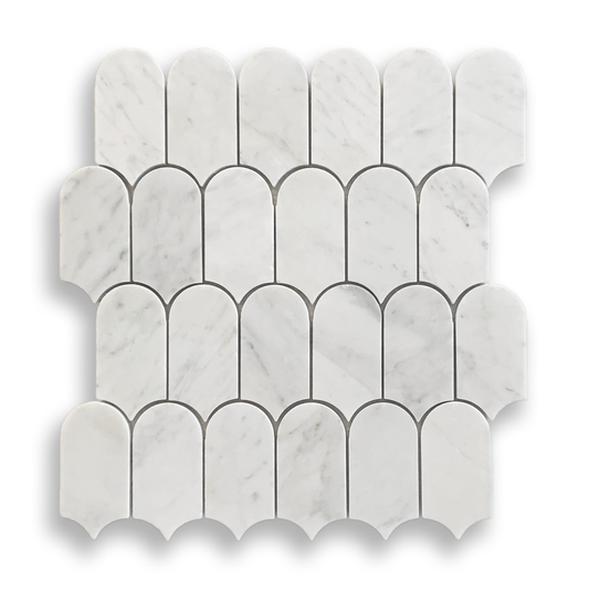 Avalon Carrara C Marble Arch Mosaic Tile — White, Marble, Stone