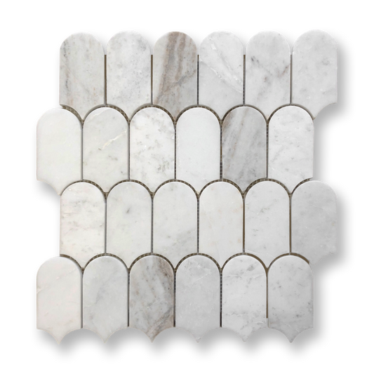 Avalon Light Bianco Oro Marble Arch Mosaic Tile — White, Marble, Stone
