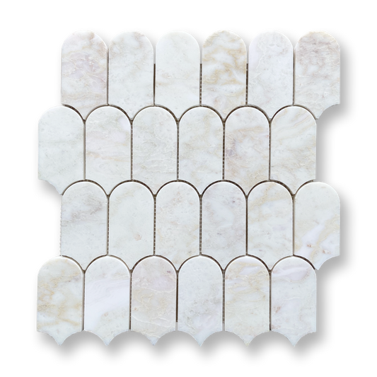 Avalon Light Viola Oro Marble Arch Mosaic Tile — White, Marble, Stone