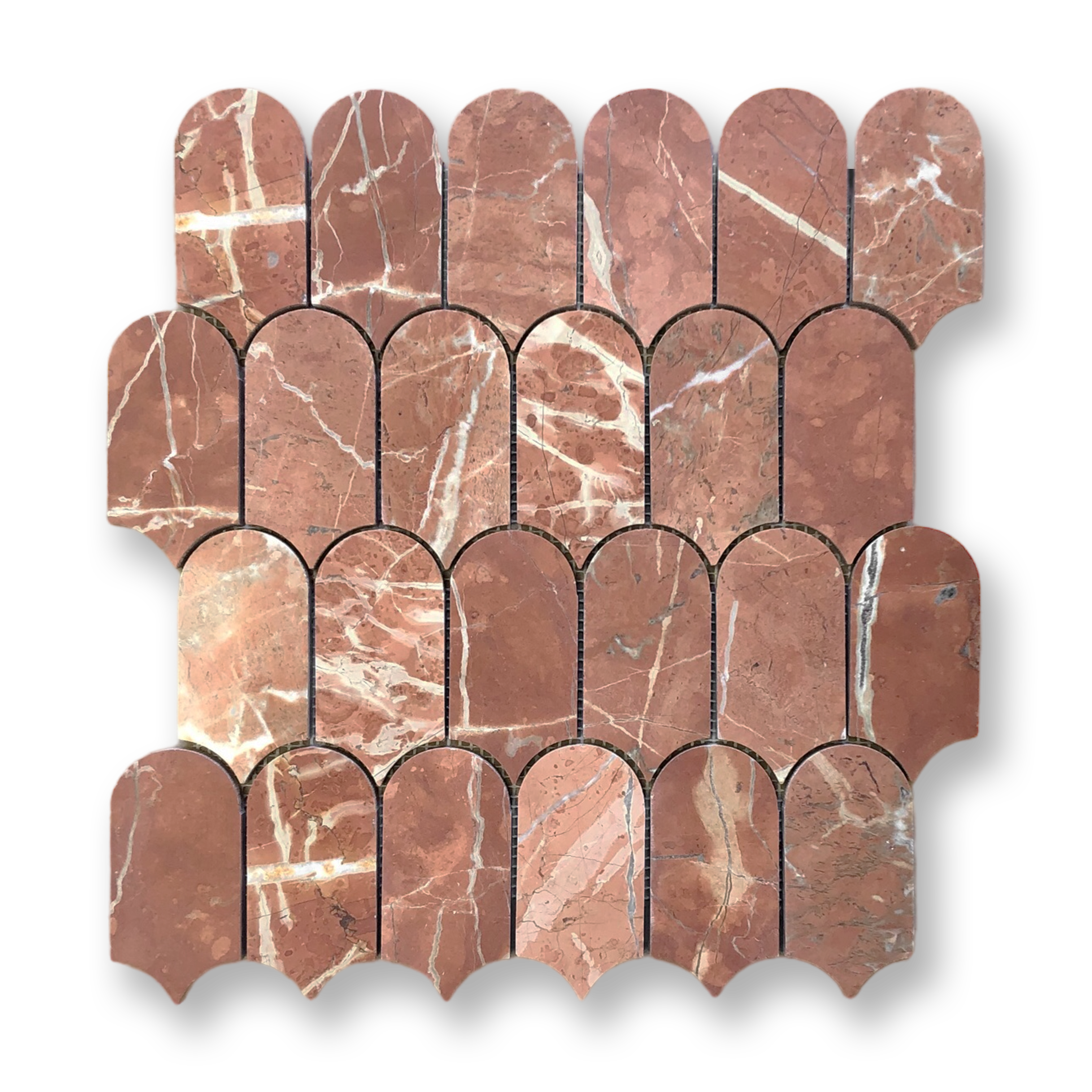 Avalon Rojo Alicante Natural Stone Arch Mosaic Tile — Red, Marble, Stone