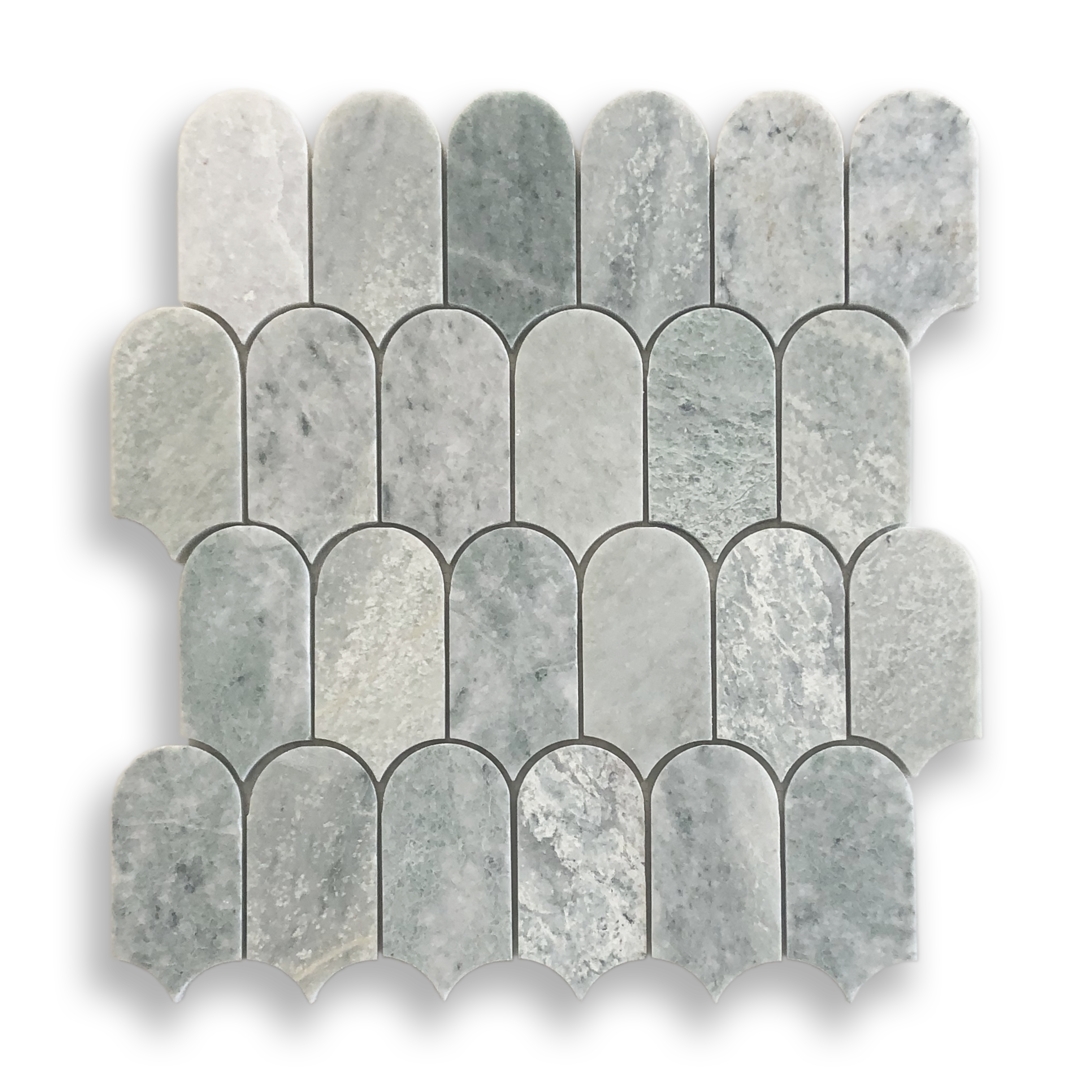Avalon Verdi Cristallo Marble Arch Mosaic Tile — Green, Quartzite, Stone