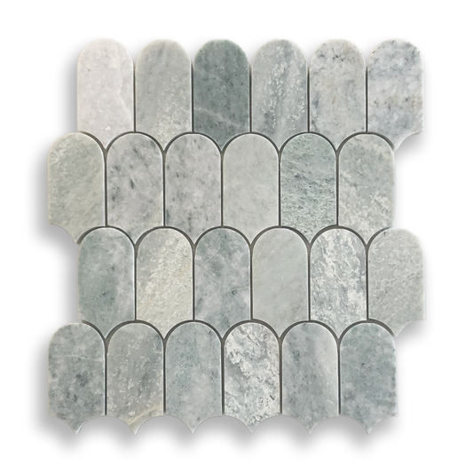 Avalon Verdi Cristallo Marble Arch Mosaic Tile — Green, Quartzite, Stone