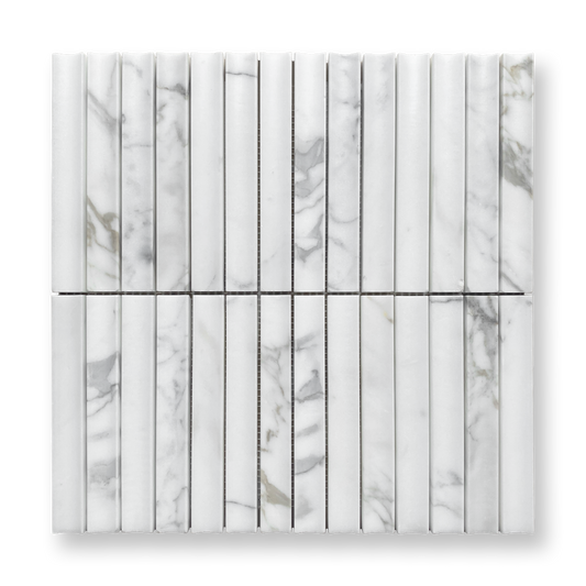 Bronte Calacatta Gold Marble Concave Mini Flute Mosaic Tile — White, Marble, Stone