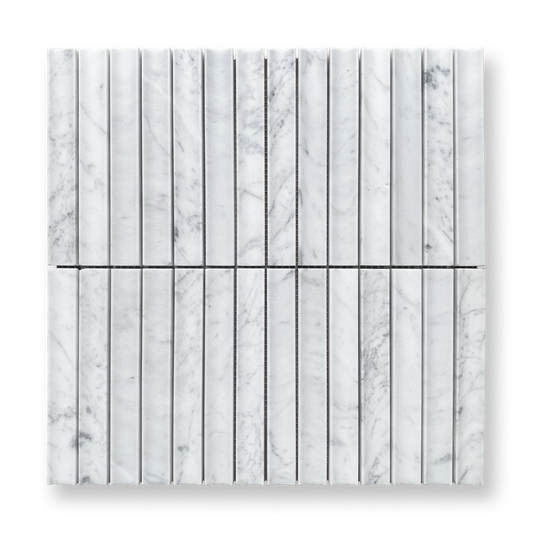 Bronte Carrara Marble Concave Mini Flute Mosaic Tile — White, Marble, Stone