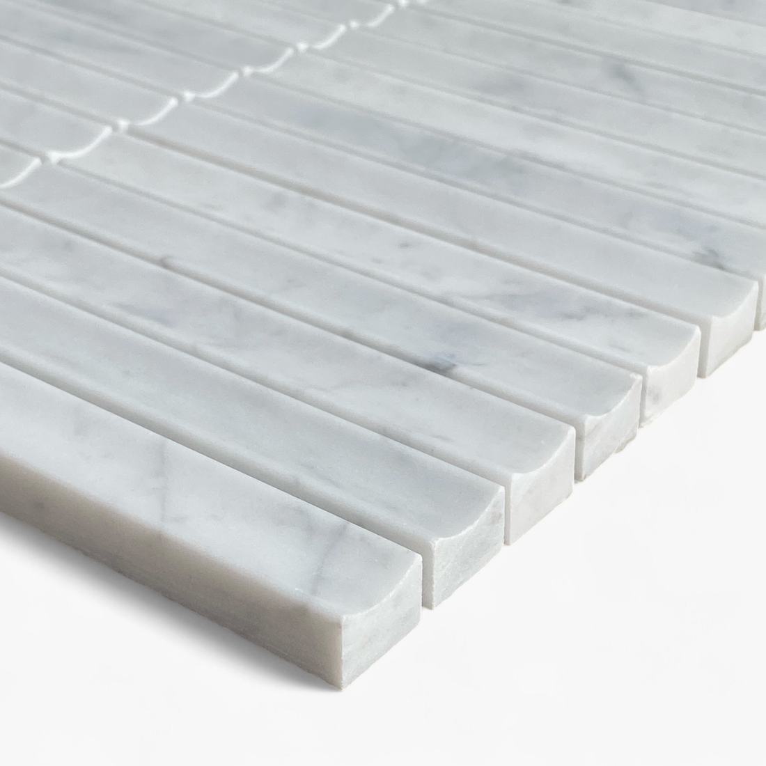 Bronte Carrara Marble Concave Mini Flute Mosaic Tile — White, Marble, Stone