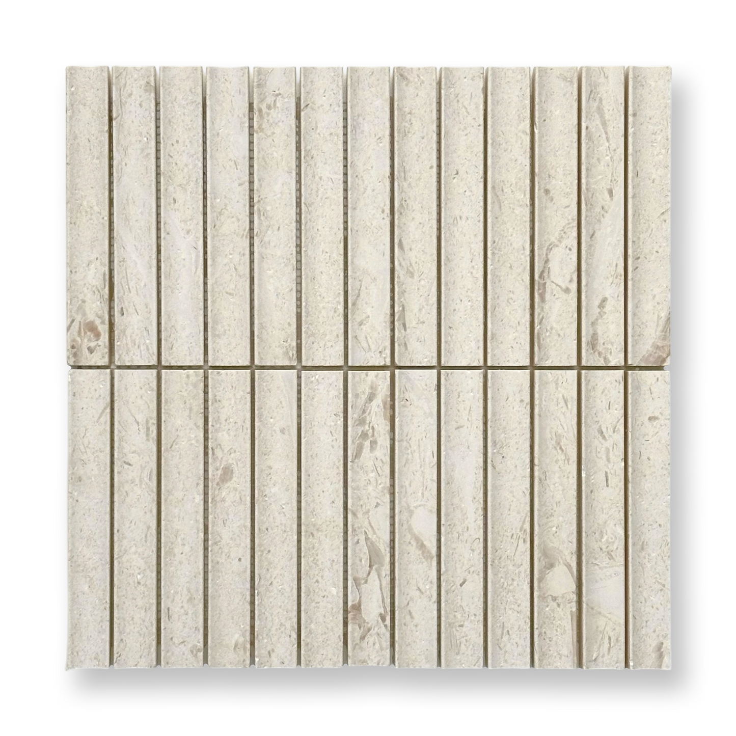 Bronte Coquina Limestone Concave Mini Flute Mosaic Tile — Beige, Limestone, Stone