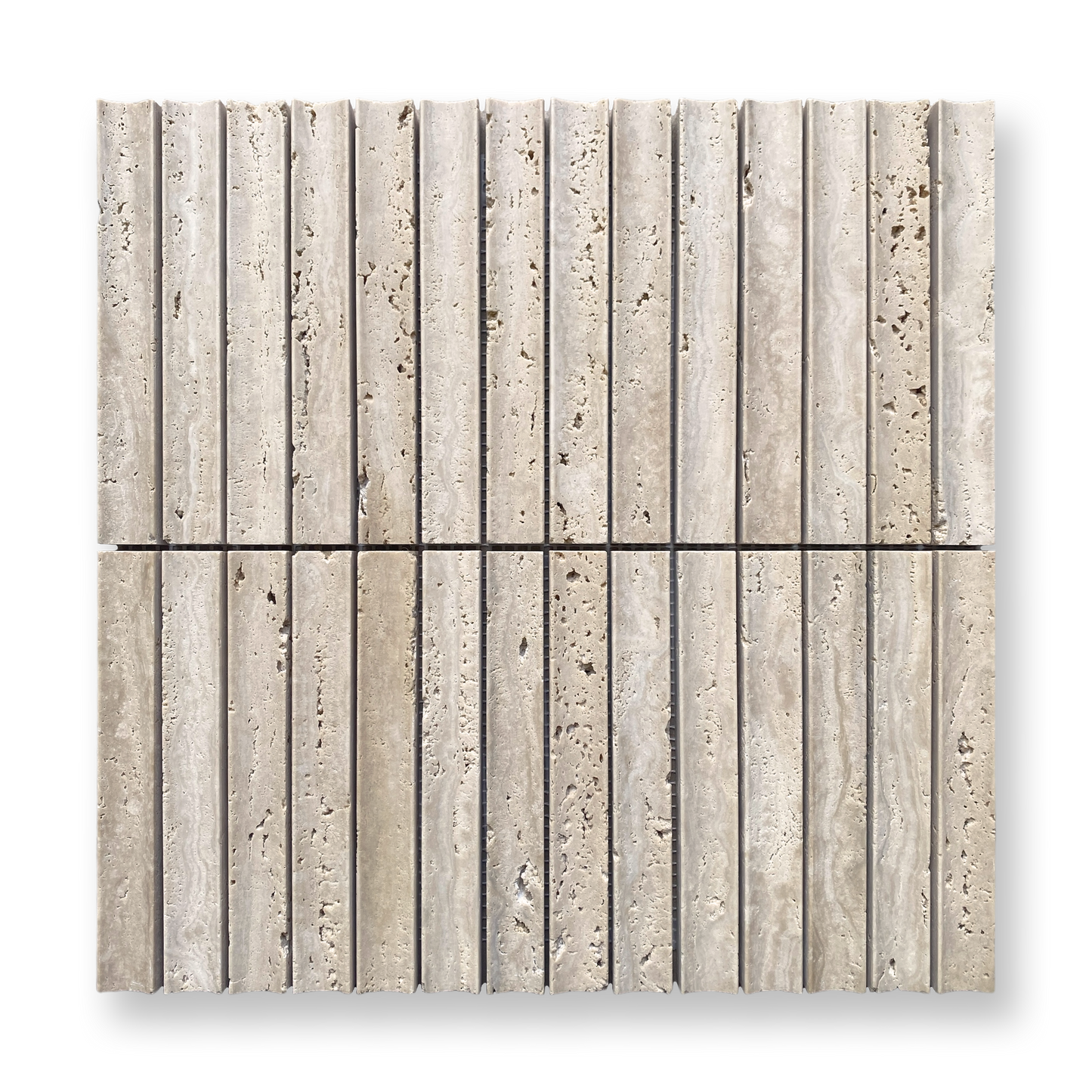 Bronte Travertine Classic Natural Stone Concave Mini Flute Mosaic Tile — Beige, Travertine, Stone