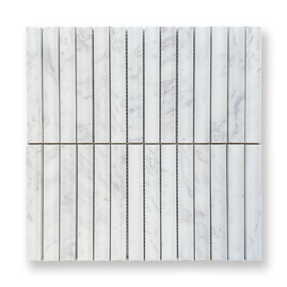 Bronte Volakas Marble Concave Mini Flute Mosaic Tile — White, Marble, Stone